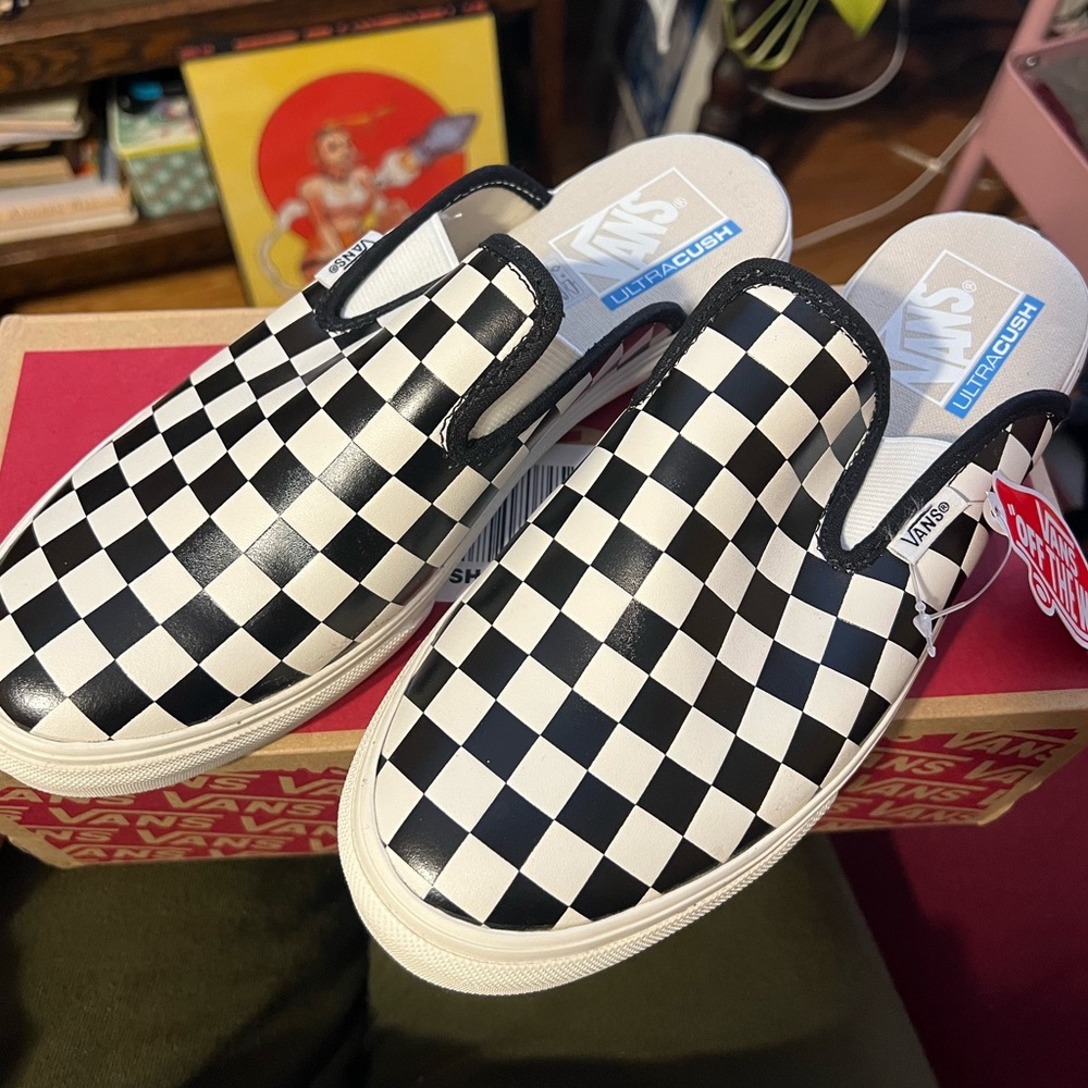 Vans Mule Sf - leather checkerboard black and white // size 8.0 us women - NWT
